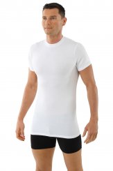 Men's Tank top Style Business Undershirt with deep Round Neck Microfiber  White with Thin Transparent Stripes
