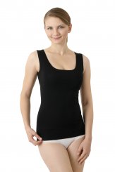 Women's Long Sleeve Undershirt with deep Scoop Neck Stretch Cotton Black