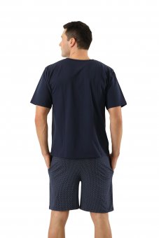 ALBERT KREUZ  Men's pajamas with short sleeves and short pants stretch  cotton, navy blue with pattern