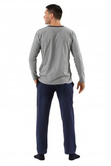 ALBERT KREUZ  Men's pajamas with long sleeves and long pants stretch  cotton navy blue-gray