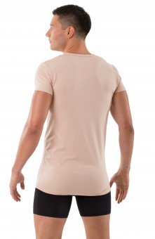 Men's invisible undershirt Hamburg short sleeves v-neck stretch cotton  beige