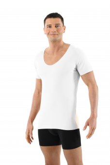 ALBERT KREUZ  Laser cut seamless deep v-neck undershirt short sleeves stretch  cotton white