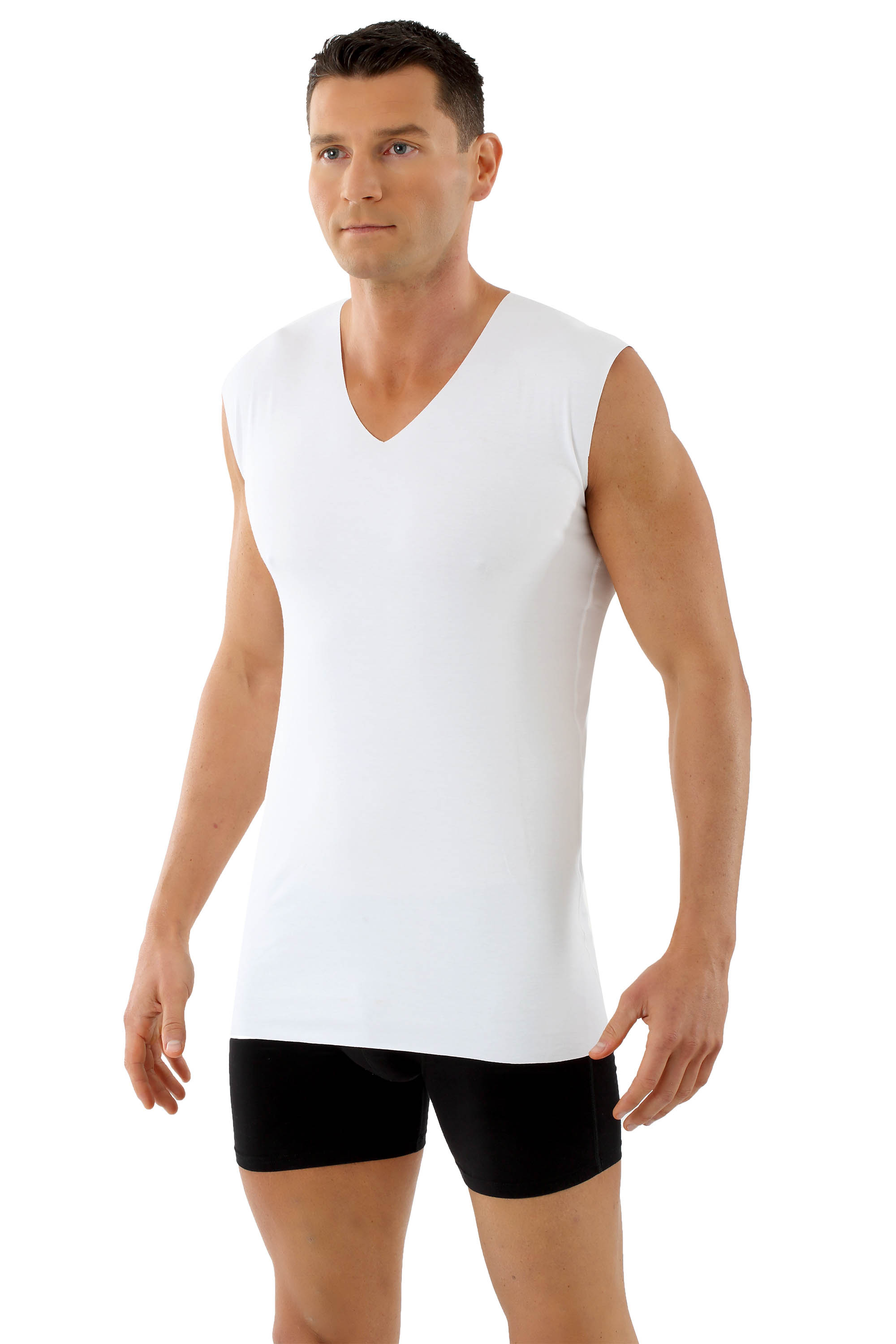ALBERT KREUZ | Laser cut seamless v-neck undershirt sleeveless stretch  cotton white