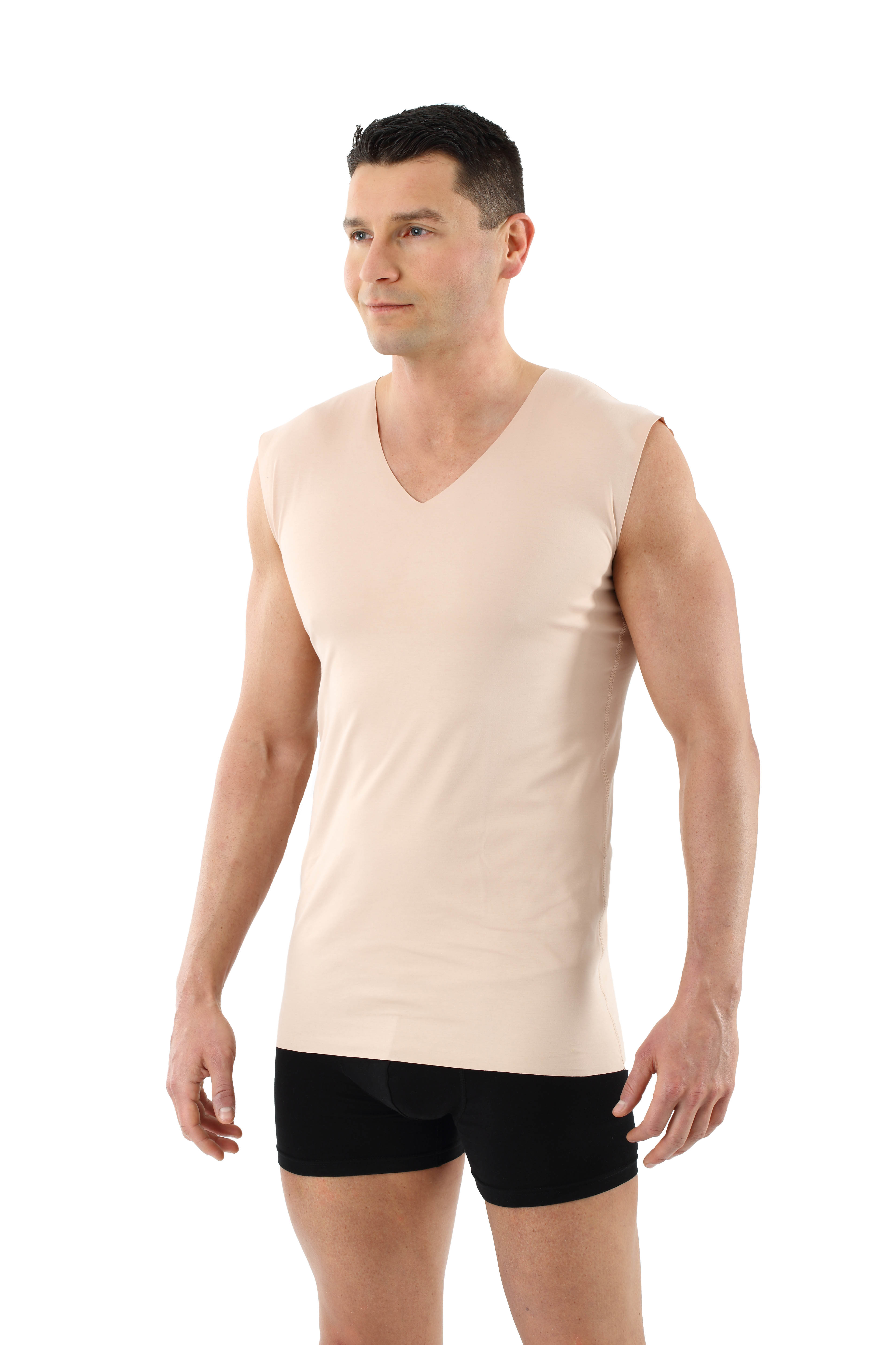 ALBERT KREUZ  Laser cut invisible seamless v-neck undershirt sleeveless  stretch cotton beige