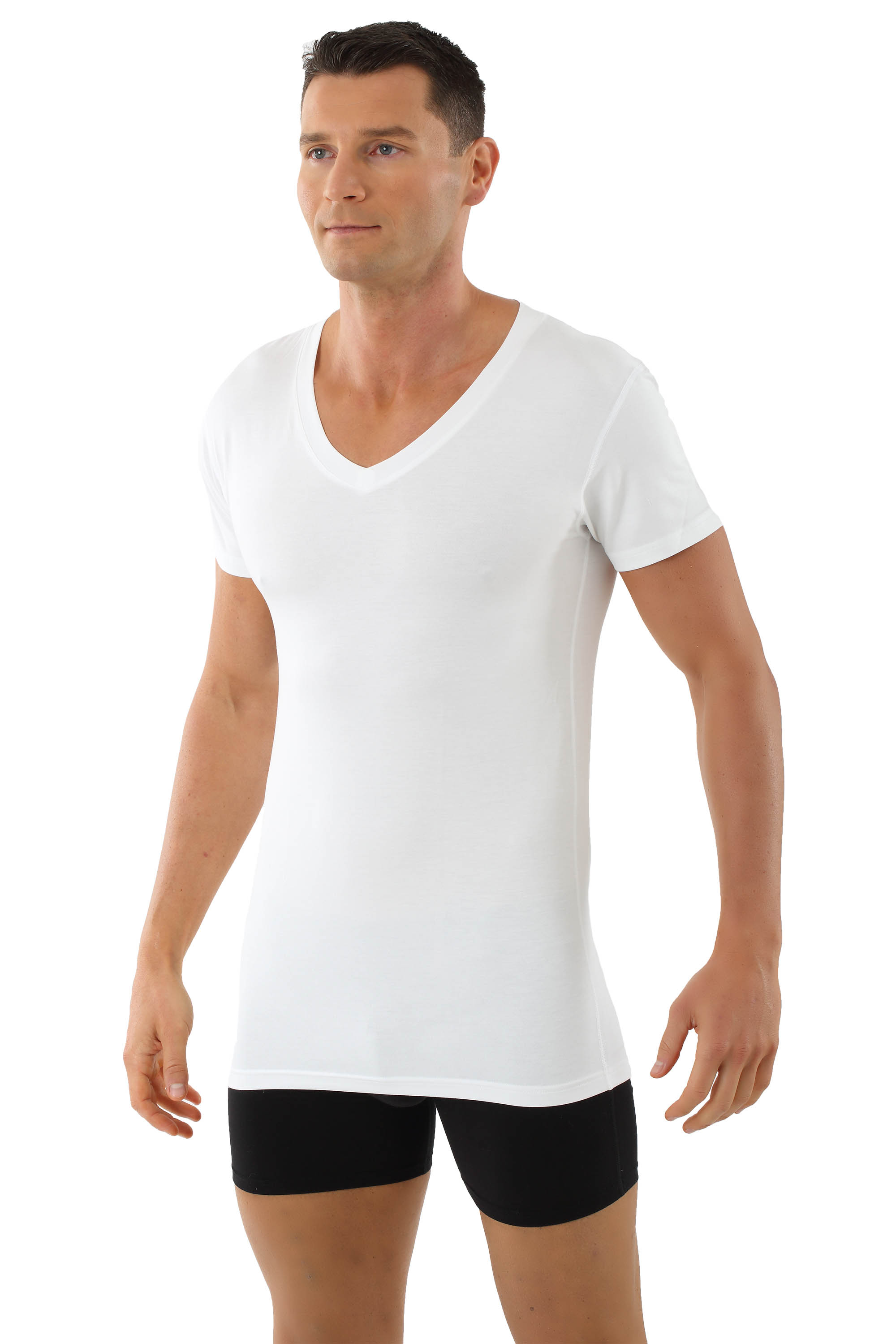 Albert Kreuz Men S Microfiber Undershirt Stuttgart With Flat V Neck Short Sleeves White