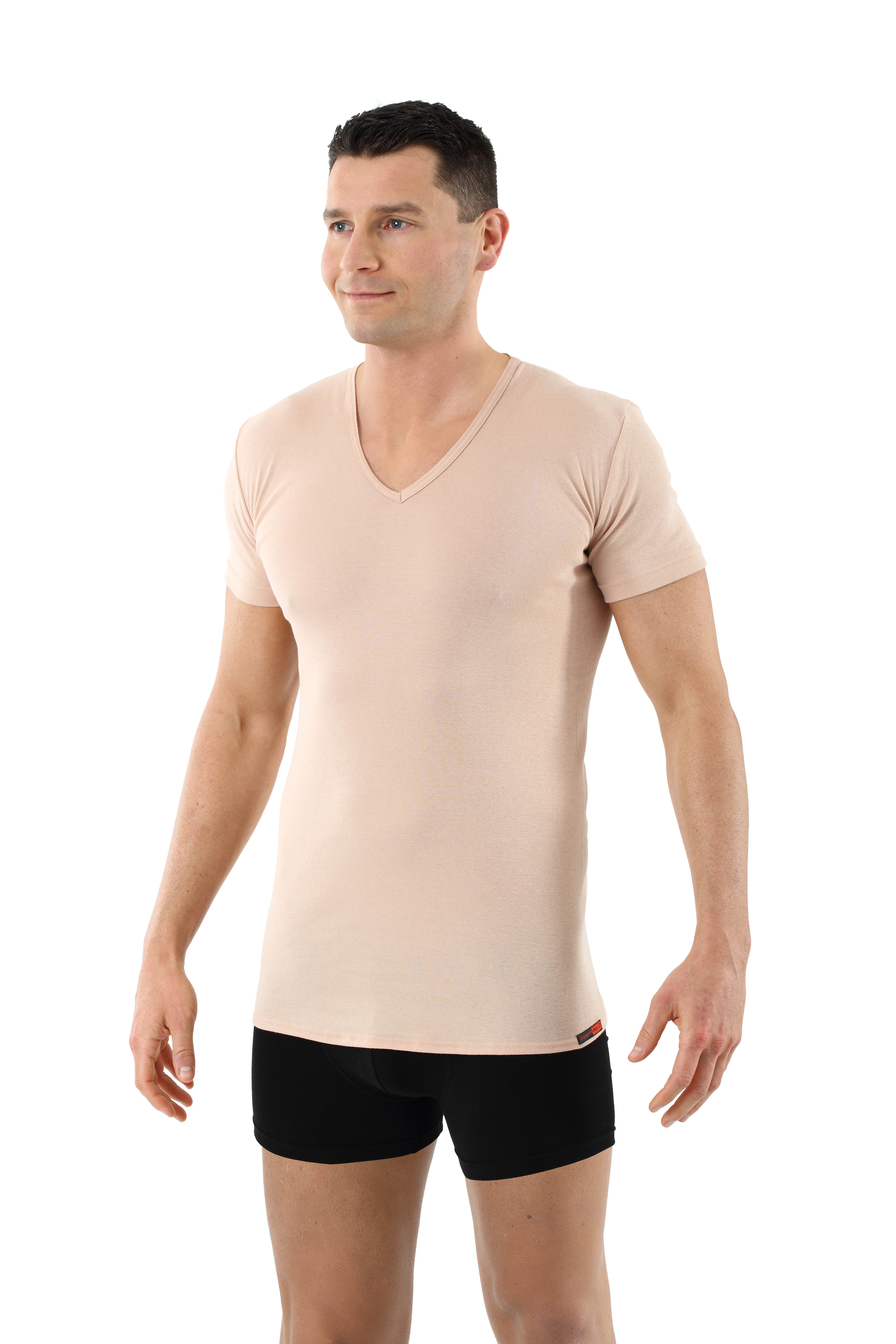 ALBERT KREUZ  Men's invisible organic cotton undershirt Berlin with  v-neck beige