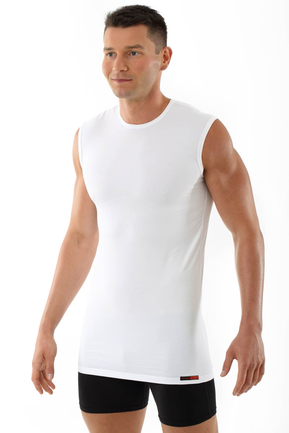 ALBERT KREUZ  Laser cut seamless deep v-neck undershirt sleeveless stretch  cotton white