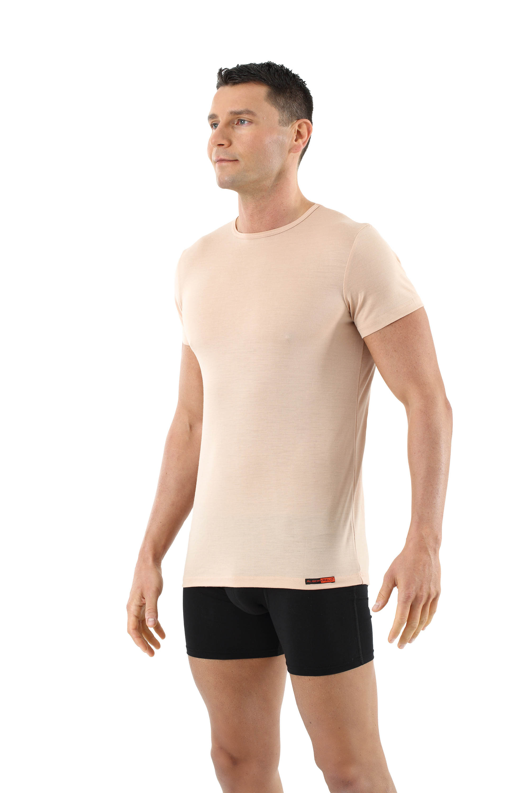 Organic Merino Wool-Silk Long-Underwear Shirt, Polo Neck, Natural
