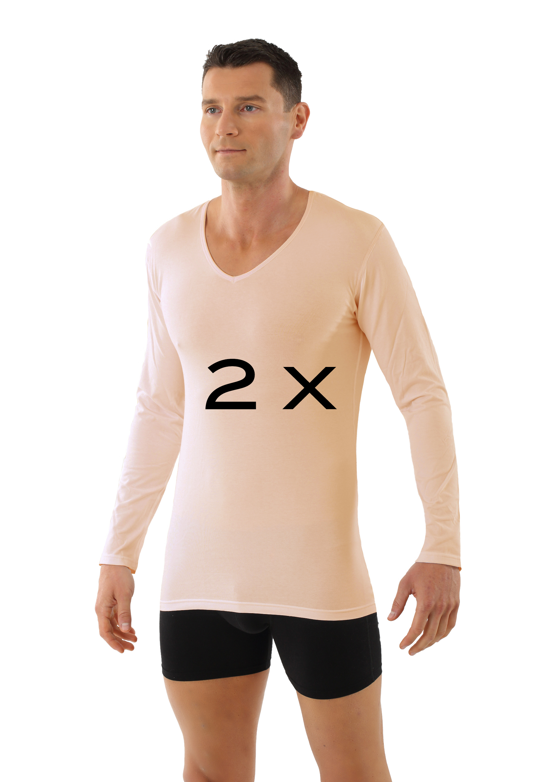ALBERT KREUZ  2-Pack long sleeve undershirts v-neck stretch cotton beige