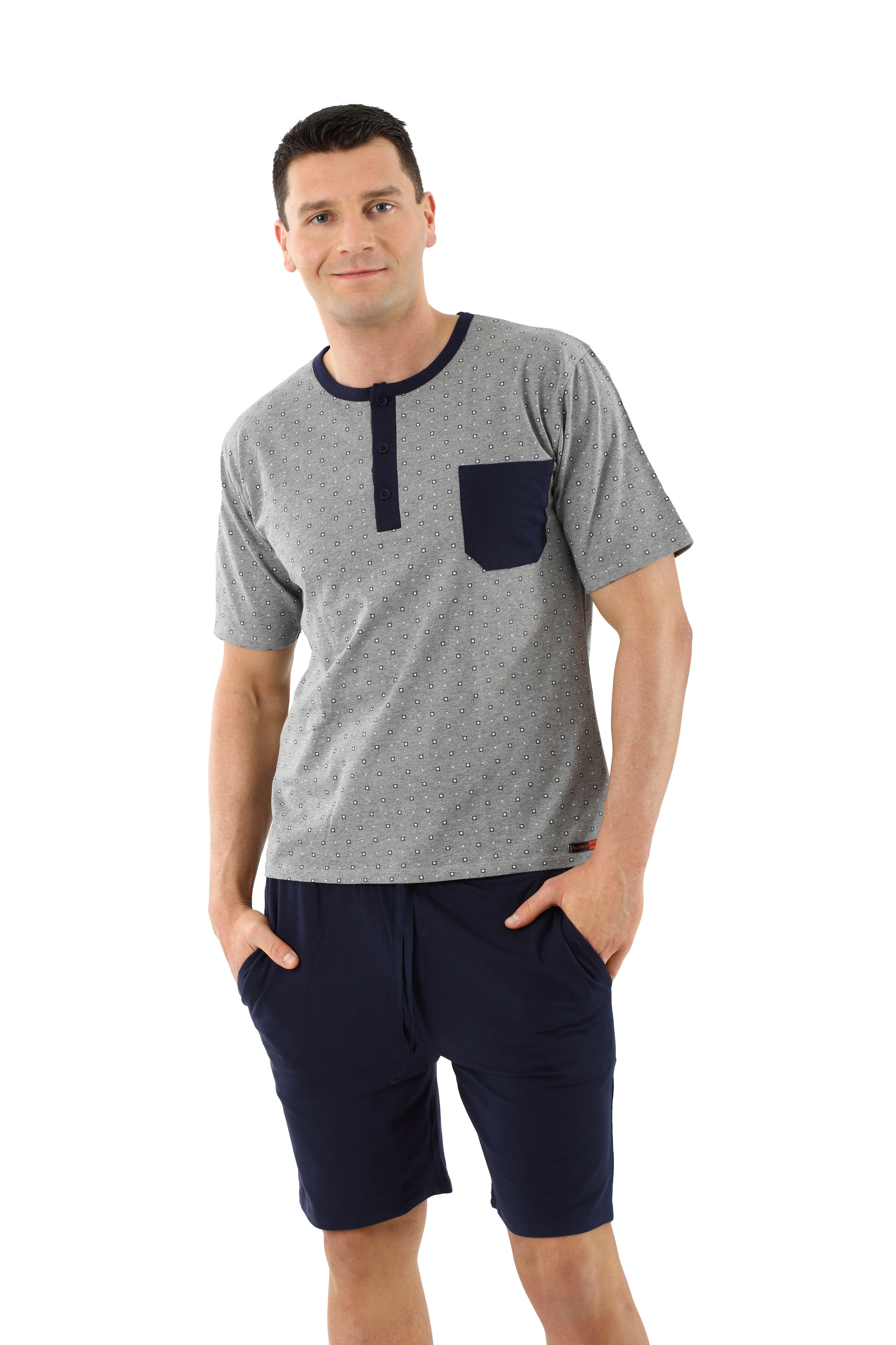 Men's pajamas with short sleeves and short pants stretch cotton, navy  blue-gray