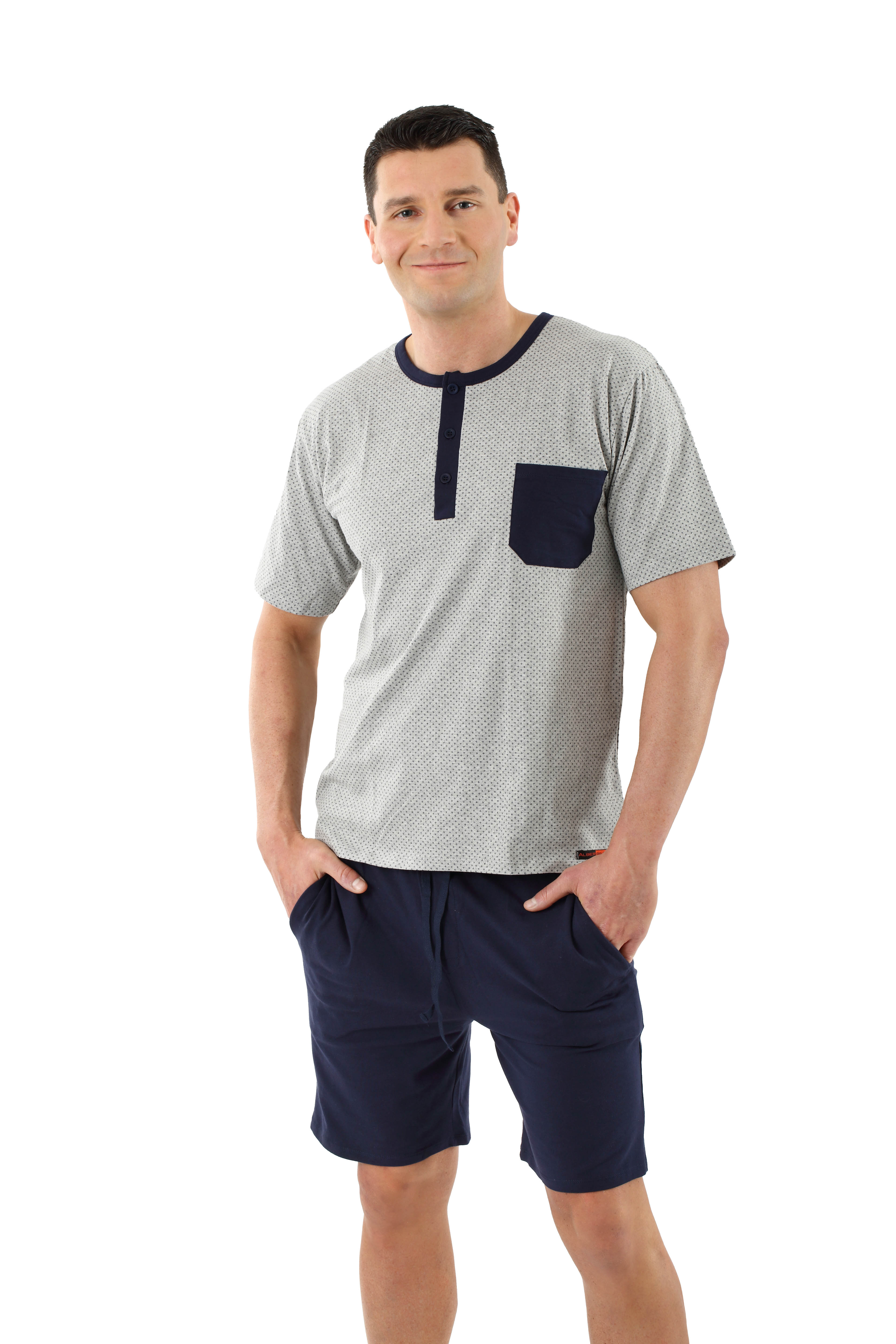 ALBERT KREUZ  Men's pajamas with short sleeves and short pants stretch  cotton, navy blue-gray
