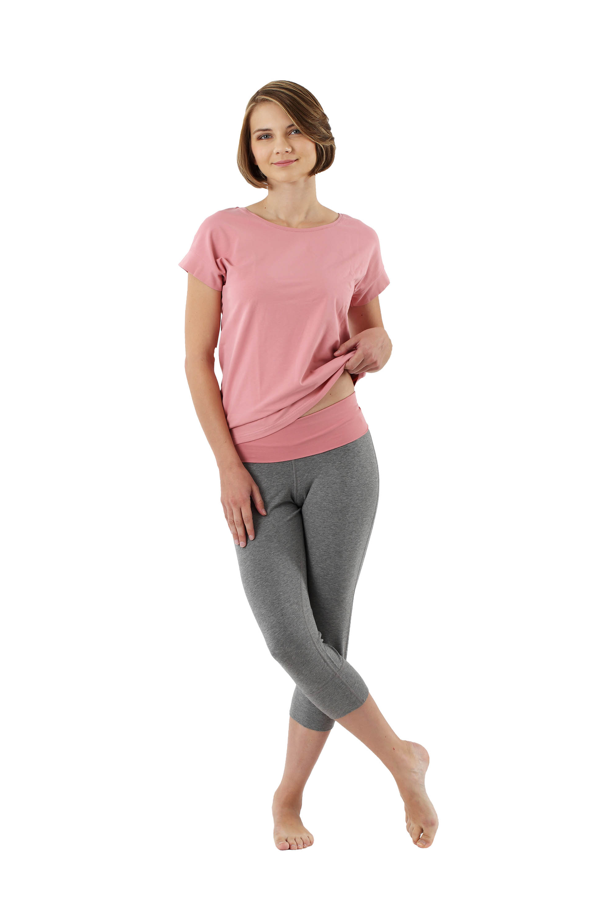 Women's pajamas with short sleeves and 3/4 pants stretch cotton, pink