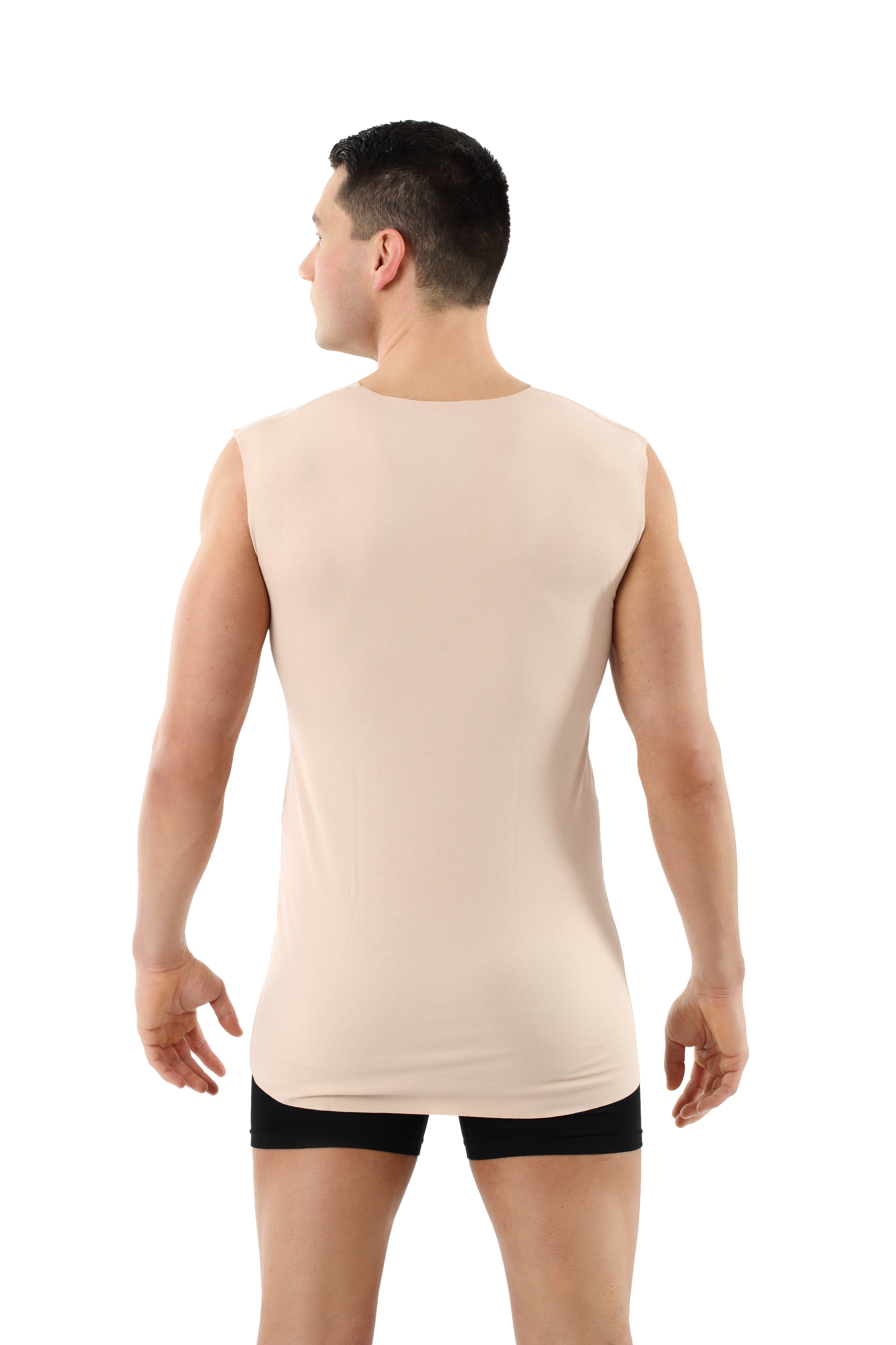 Albert Kreuz Laser Cut Invisible Seamless V Neck Undershirt Sleeveless Stretch Cotton Beige 9935