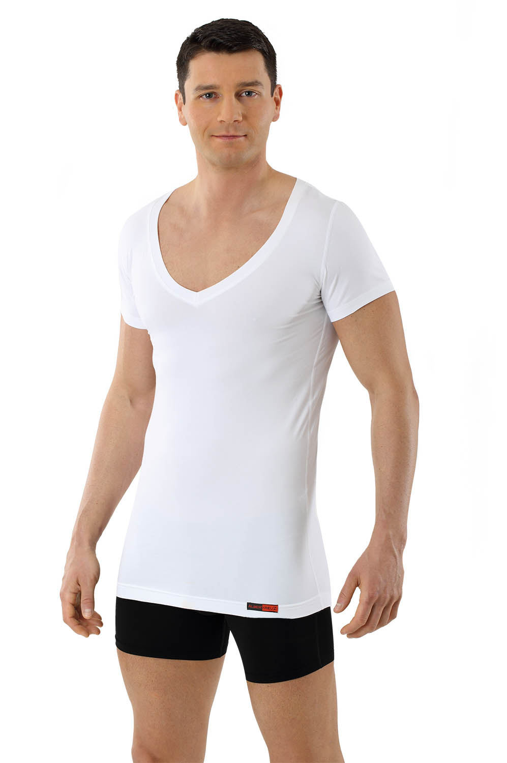 Albert Kreuz Mens Functional Coolmax Business Undershirt With Deep V Neck White 7040